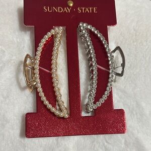 Sunday state set of 2 large metal gold and silver hair claw clips